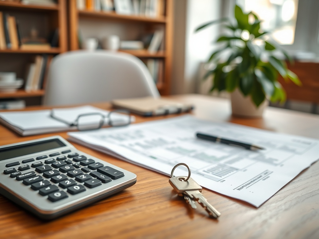 Как рассчитать окупаемость инвестиционной квартиры На столе калькулятор, ключи, документы и растения, создающие рабочую атмосферу в офисе.